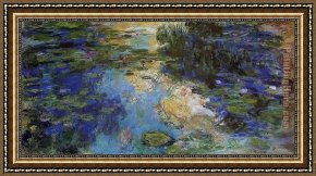 Quiet Pond Framed Paintings - The Water-Lily Pond 6 by Claude Monet