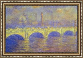 Waterlilies And Japanese Bridge Framed Paintings - The Waterloo Bridge The Fog by Claude Monet