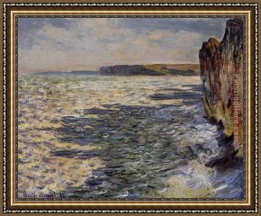The Wave Framed Paintings - Waves and Rocks at Pourville by Claude Monet