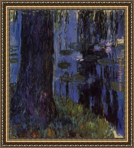Weeping Willow Framed Paintings - Weeping Willow and Water-Lily Pond 1 by Claude Monet