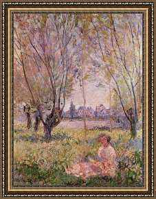 Weeping Willow Framed Paintings - Woman Sitting under the Willows by Claude Monet