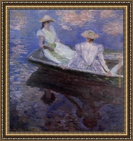 Young Girl Defending Herself Against Cupid Framed Paintings - Young Girls in a Row Boat by Claude Monet