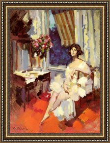 Ballerina Framed Paintings - A Ballerina In Her Boudoir by Constantin Alexeievitch Korovin