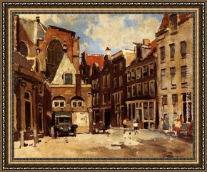 Play Framed Paintings - A Townscene With Children At Play, Haarlem by Cornelis Vreedenburgh