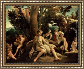 Leda And The Swan Framed Paintings - Leda with the Swan by Correggio