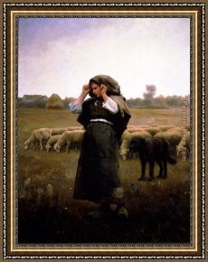 A Shepherdess with Her Flock Framed Paintings - Shepherdess and her Flock by Daniel Ridgway Knight