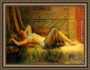 Nude on a Sofa Framed Paintings - Reclining Nude by Delphin Enjolras