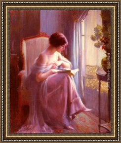 Mrs Cassatt Reading to Her Grandchildren, 1888 Framed Paintings - Young Woman Reading By A Window by Delphin Enjolras
