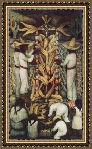 El Bano Del Caballo [the Horse's Bath] Framed Paintings - Corn Festival, (La Fiesta del Maiz) by Diego Rivera