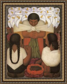 A Beautiful Day Framed Paintings - Flower Day by Diego Rivera