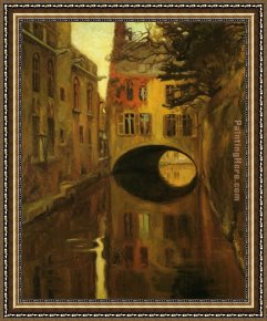 Houses in France Framed Paintings - House over the Bridge by Diego Rivera