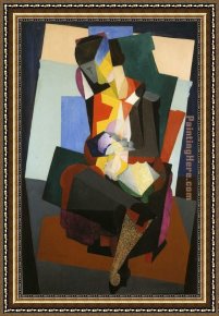 Sleeping Child Framed Paintings - Motherhood - Angelina and the Child Diego by Diego Rivera