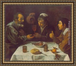 A Peasant Family Gathered Around The Kitchen Table Framed Paintings - Peasants at the Table by Diego Rodriguez de Silva Velazquez