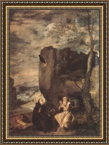 The Vision of St Anthony Framed Paintings - Sts Paul the Hermit and Anthony Abbot by Diego Rodriguez de Silva Velazquez