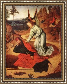 Elijah Restoring The Widow's Son Framed Paintings - Prophet Elijah in the Desert by Dirck Bouts