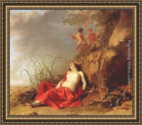 Nymph And Triton Framed Paintings - Sleeping Nymph by Dirck van der Lisse