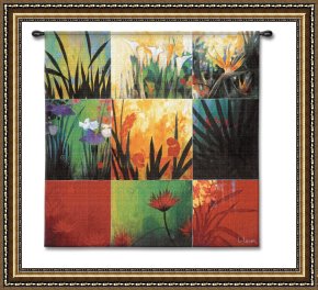 Tropical Framed Paintings - Tapestry_ Tropical Nine Patch (iii) by Don Li-Leger