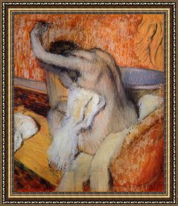 Women Framed Paintings - After the Bath, Woman Drying Herself by Edgar Degas