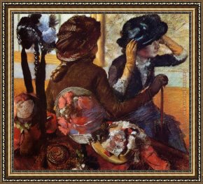 Edgar Degas Framed Paintings - At the Milliners by Edgar Degas