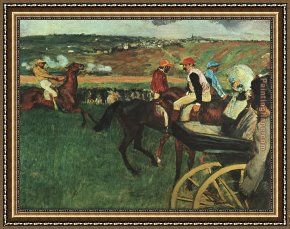 Edgar Degas Framed Paintings - At the Races by Edgar Degas