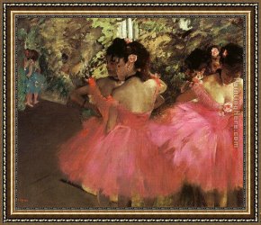 Edgar Degas Framed Paintings - Dancers in Pink by Edgar Degas