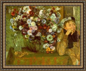 Bed of Chrysanthemums Framed Paintings - Madame Valpinon with Chrysanthemums by Edgar Degas