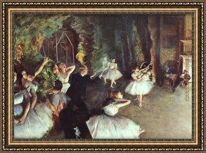 Edgar Degas Framed Paintings - Rehearsal on the Stage by Edgar Degas