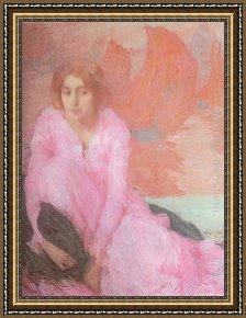Edmond Framed Paintings - Dame en Rose by Edmond Francois Aman-Jean