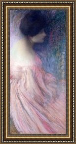 Edmond Framed Paintings - Femme en robe rose by Edmond Francois Aman-Jean