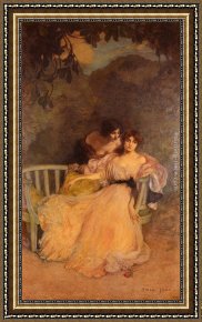 Edmond Framed Paintings - La Confidence by Edmond Francois Aman-Jean