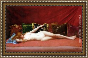 Grandjean Framed Paintings - Femme nue allongee by Edmond Grandjean