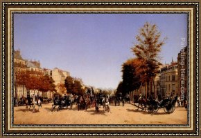 Grandjean Framed Paintings - View Of The Champs-Elysees From The Place De L'Etoile by Edmond Grandjean