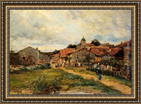Edmond Framed Paintings - The Village Road by Edmond Marie Petitjean