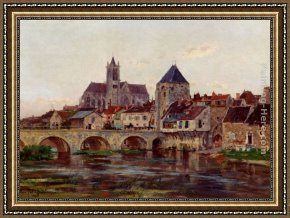 Edmond Framed Paintings - View Of Moret-Sur-Loing by Edmond Marie Petitjean