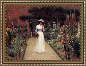 Gardens of The Vatican Framed Paintings - Lady in a Garden by Edmund Blair Leighton