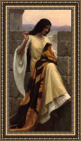Leighton Flaming June Framed Paintings - Stitching the Standard by Edmund Blair Leighton