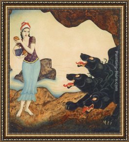 Psyche Framed Paintings - Psyche and Cerberus by Edmund Dulac