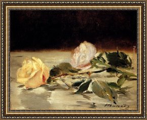 Two Roses on a Tablecloth Framed Paintings - Two Roses On A Tablecloth by Edouard Manet