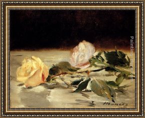 Two Roses on a Tablecloth Framed Paintings - Two Roses On A Tablecloth by Eduard Manet