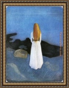 Edvard Framed Paintings - Girl on the Beach by Edvard Munch