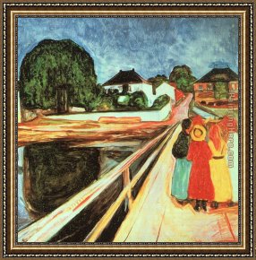 Edvard Framed Paintings - Girls on a Bridge by Edvard Munch