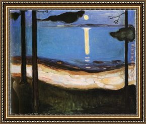 Edvard Framed Paintings - Moonlight by Edvard Munch