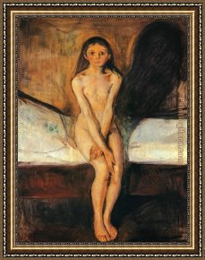 Edvard Framed Paintings - Puberty 1894 by Edvard Munch