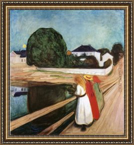 Edvard Framed Paintings - The Girls on the Bridge by Edvard Munch