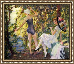 Bathers Framed Paintings - The Bathers by Edward Cucuel