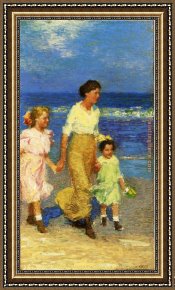 Woodland Walk Framed Paintings - A Walk on the Beach by Edward Henry Potthast