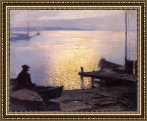 Edward Henry Potthast Framed Paintings - Along the Mystic River by Edward Henry Potthast