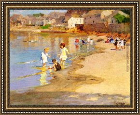 Edward Henry Potthast Framed Paintings - At the Beach by Edward Henry Potthast