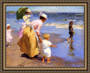 Edward Henry Potthast Framed Paintings - At the Beach by Edward Henry Potthast