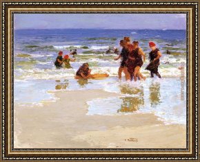 Edward Henry Potthast Framed Paintings - At the Seashore II by Edward Henry Potthast